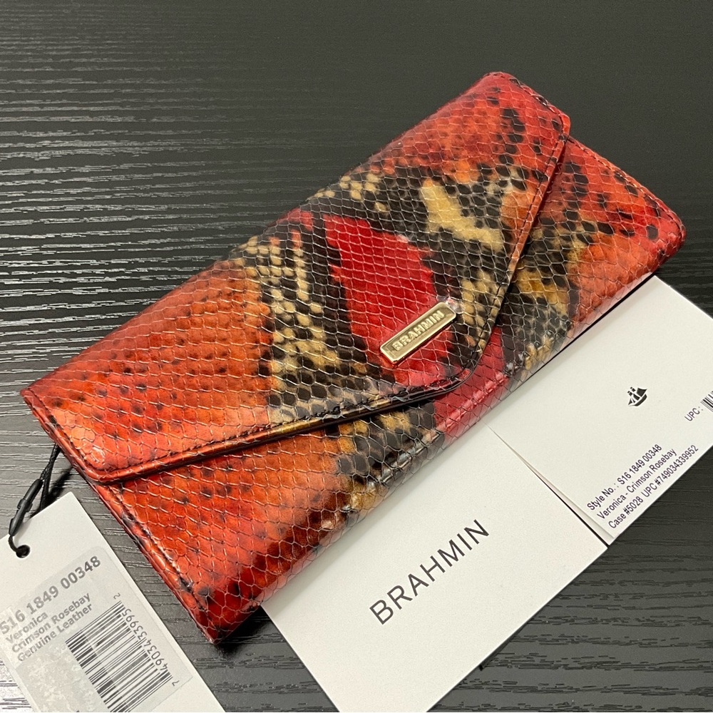 Brahmin Veronica CRIMSON ROSEBAY Envelope Wallet Snake Print NWT HTF
